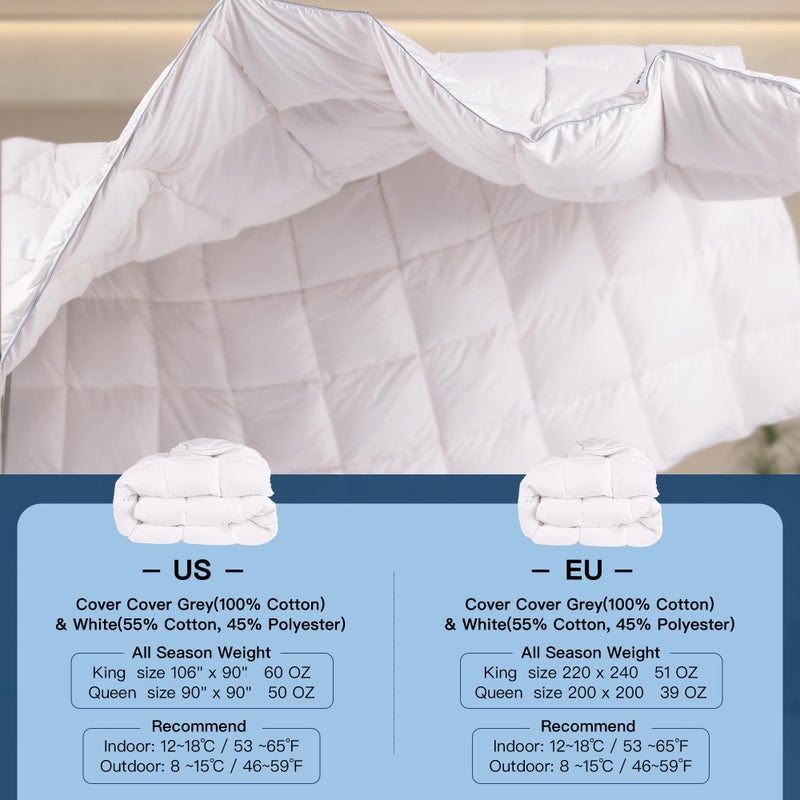 MOOFUN All Season 60Oz Fill Down Comforter King Size w/odorless greyduck Down,Soft &Noiseless Cover 400thread Count for Noise Sensitive Sleeper, Hotel Collection Lightweight Duvet Insert 106 * 90Inch - Image 4